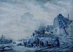 Winters Dorpsgezicht Met Vele Figuren Ophet Ijs by Jan or Joan van Noordt