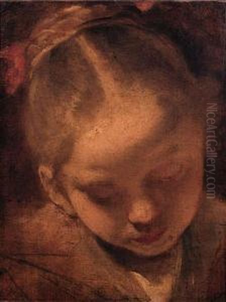 A Girl, Head And Shoulders, Looking Down - A Sketch - view 1