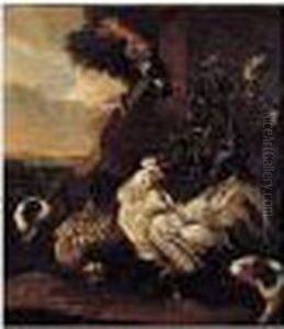 Volatiles Et Cochons D'inde Dans Un Paysage by Adriaen van Oolen