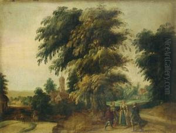 Waldlandschaft Mit Hofischen Figuren. - view 1