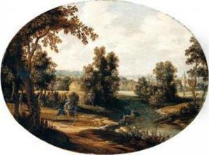 A River Landscape With A Stag Hunt
