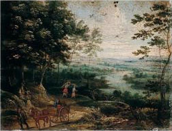 River Landscape With Waggoners In The Foreground - view 1