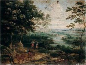 River Landscape With Waggoners In The Foreground