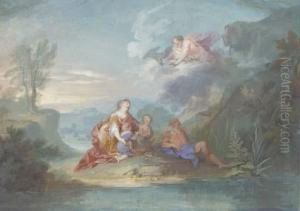 Leda With Castor And Pollux Beside Eurotas, Jupiter Up Above by Richard van Orley