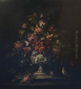 Still Life Of Flowers In An Urn On A Ledge by Georgius Jacobus J. Van Os