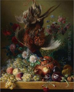Still Life Of Flowers And Fruit With A Bird by Georgius Jacobus J. Van Os