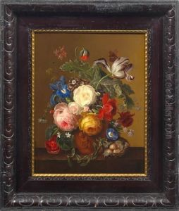 Blumenstilleben Mit Insekten Und Vogelnest