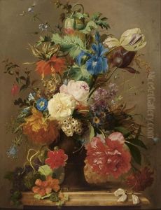 Flowers In An Earthenware Vase 
With An Imperial Crown And An Opium Poppy In Top