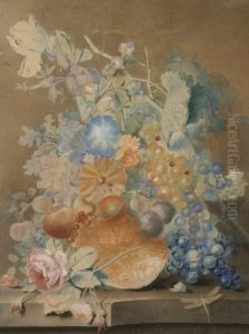 Fruits And Flowers On A Ledge by Georgius Jacobus J. Van Os