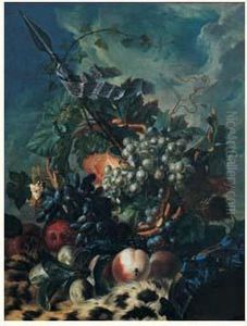 Nature Morte De Raisins, Peches Et Prunes Pres D'un Tambourin
Disposes Sur Une Peau De Panthere by Georgius Jacobus J. Van Os