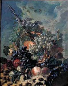 Nature Morte De Raisins, Peches Et Prunes Pres D'un by Georgius Jacobus J. Van Os