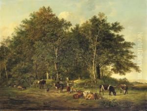 A Peasant Family In The Meadow by Pieter Gerardus Van Os