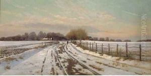 A figure in a winter landscape by Hans Gabriel Friis