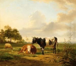 A Landscape With Two Cows And A Sheep by Pieter Gerardus Van Os