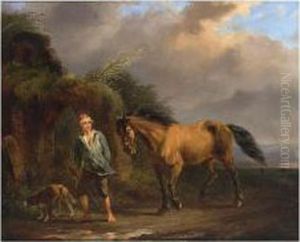 A Boy With Horse And Dog Travelling