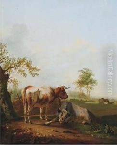 Cattle In A Meadow by Pieter Gerardus Van Os