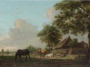 Farm Animals Grazing by Pieter Gerardus Van Os