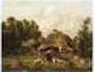 A Peasantwoman With Her Cattle In Front Of A Farm by Pieter Gerardus Van Os