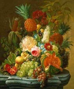Still Life with a Melon and Grapes by Johannes Hendrick Fredriks