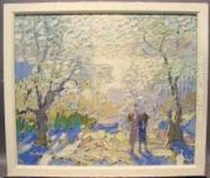 Children At Play In A Landscape by Dearing Van Perrine