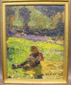 Girl Reading In The Garden by Dearing Van Perrine
