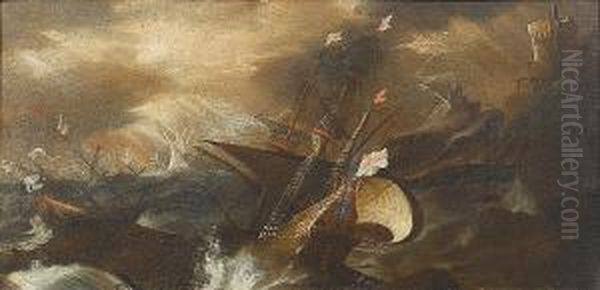 Shipping Foundering In Stormy Seas Off A Headland - view 1