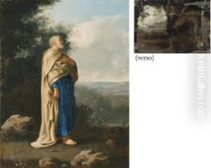Saint Peter Standing In An Italianate Landscape by Cornelis Van Poelenburch
