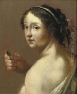 A Shepherdess Holding A Coin by Cornelis Van Poelenburch