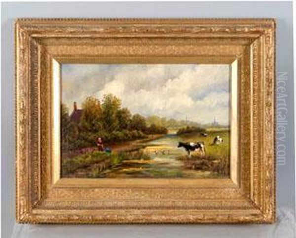 Hollandische Sommerlandschaft Mit Bauernpaar Und Kuhen - view 1