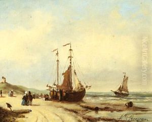 Boat On The Beach by Albert Jurardus van Prooijen