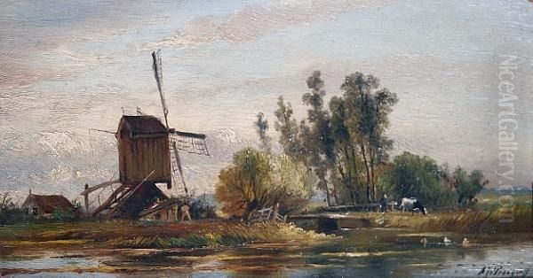Windmill In A River Landscape - view 1
