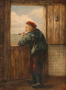 Oude Visser In Een Interieur,kijkend Naar De Zee by Albert Jurardus van Prooijen