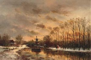 Dusk Along The River In Winter by Albert Jurardus van Prooijen