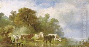 Cattle By The Waterside by Albert Jurardus van Prooijen