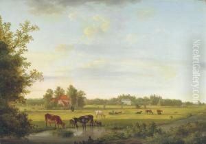 Animals In The Pasture With A Mansion Beyond by Jan Van Ravenswaay