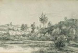 A Pond In A Hilly Wooded Landscape At Beek, Near Nijmegen by Jan Van Ravenswaay