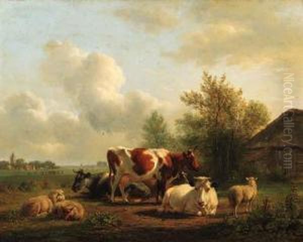 A Landscape With Cattle Resting Near A Barn - view 1