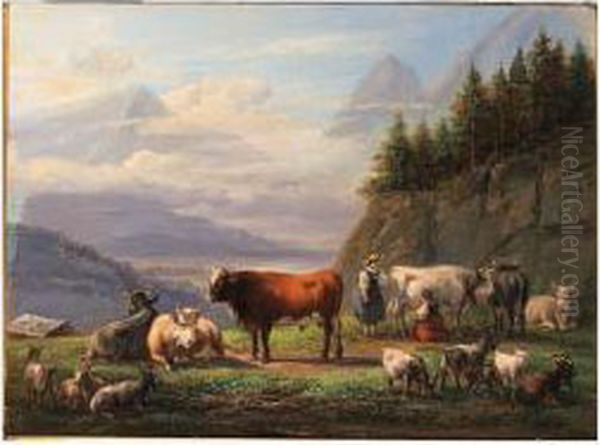 Cattle In An Alpine Landscape - view 1