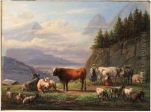 Cattle In An Alpine Landscape by Jan Van Ravenswaay