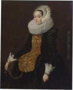 Portrait Of A Lady Wearing A Black And Gold Embroidered Dress