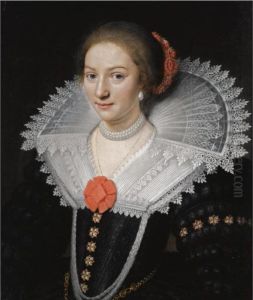 A Portrait Of A Lady, Half 
Length, Wearing A Black Dress With A White Lace Collar And Pearl 
Jewellery