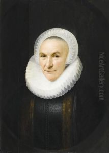 Portrait Of A Lady, Half Length,
 Wearing A Black Dress Fringed With Fur, A Ruff And An Elaborate Lace 
Headdress