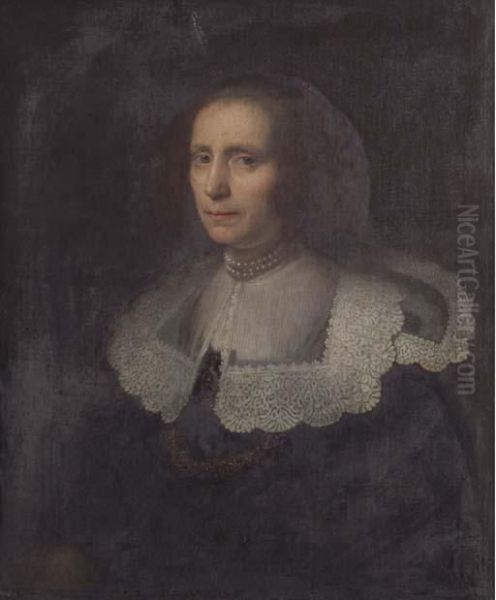 Portrait Of A Lady, Half Length, In A Black Dress And Lacecollar - view 1