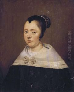 Portrait Of A Lady, Bust-length, In A Black Dress, A White Collarand A Black Bonnet