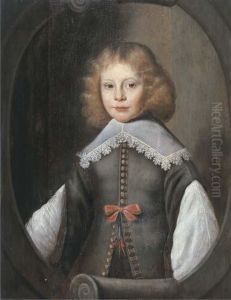 Portrait Of A Boy, Half-length, 
In A Grey Jerkin And A White Shirt,in A Feigned Scrolled Oval