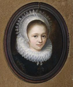 A Portrait Of A Young Girl, Head
 And Shoulders, Wearing A Black Dress With A White Lace Collar And An 
Elaborate Lace Headdress