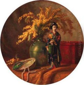 A Still Life With Pearl Necklace And Japanese Figure A Still Life With Pearl Necklace And Japanese Figure