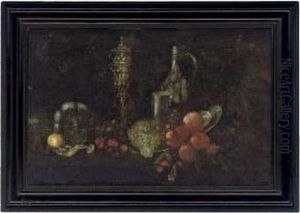 Peaches And Grapes On A Silver Plate