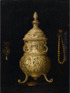 A Still Life With A Silver Perfume Burner, A Brooch And A Pearl Necklace