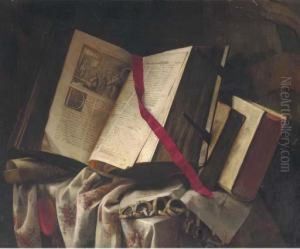 Books On A Partly Draped Table